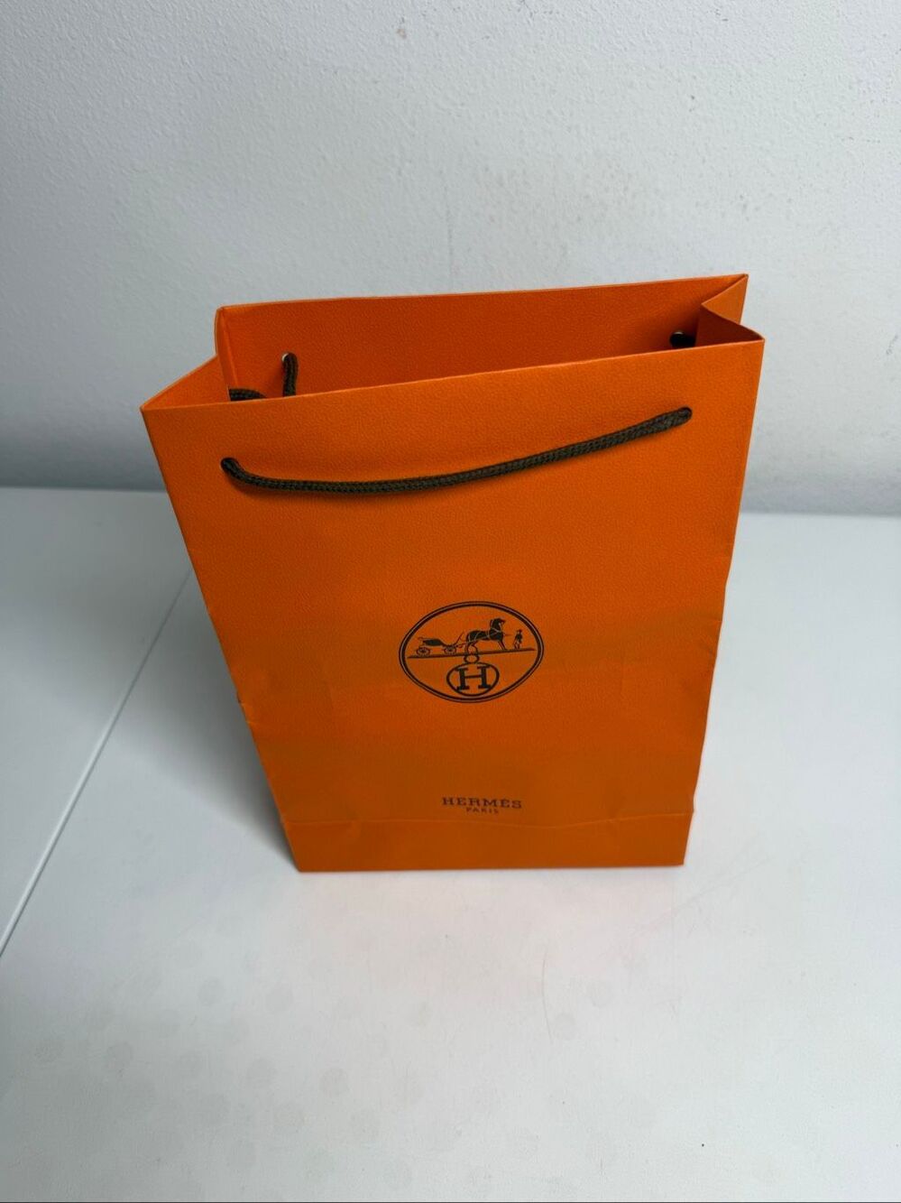 Hermès Paris Orange Shopping Gift Bag Black Rope Handles 11” x 8”